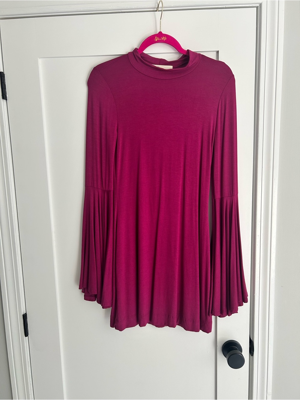 Free People Dare to Dance Bell Sleeve Mock Neck Dress in Magenta